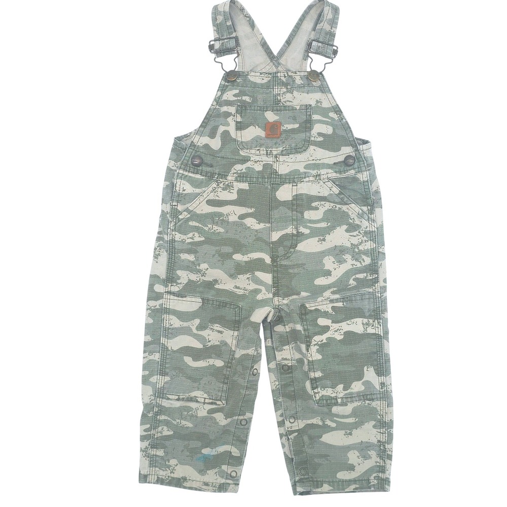 Carhartt Kids Camo Canvas 2012 Bib Overalls Green Tan Camouflage 18M